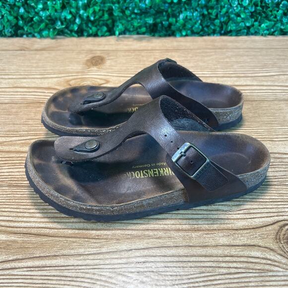 Birkenstock Gizeh Sandals T-Strap Bronze Metallic Leather Size 37 US M4 L6 - Picture 1 of 8